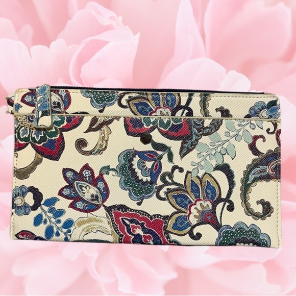 Chico's Bold Flowers Pouch Zippered Wristlet Pouch, Cool Multi, NWT - Picture 1 of 9